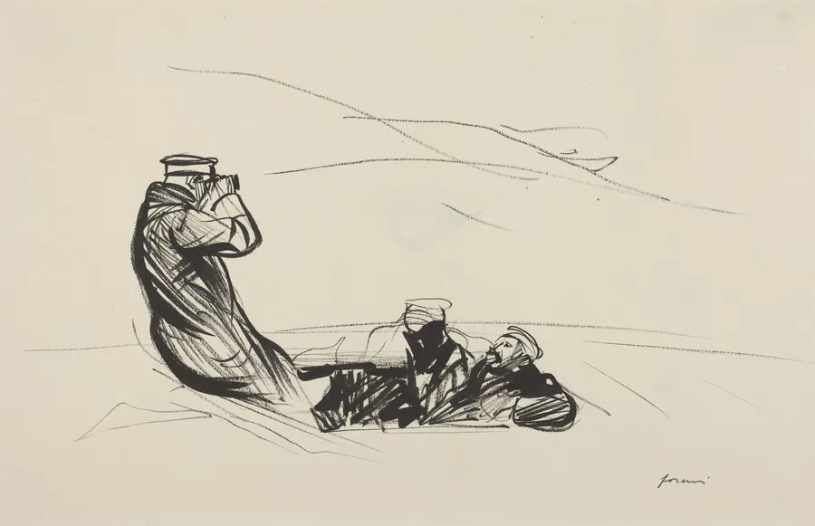 a) Looking for the Enemy (recto); b) Sketch for Looking for the Enemy (verso) by Jean-Louis Forain
