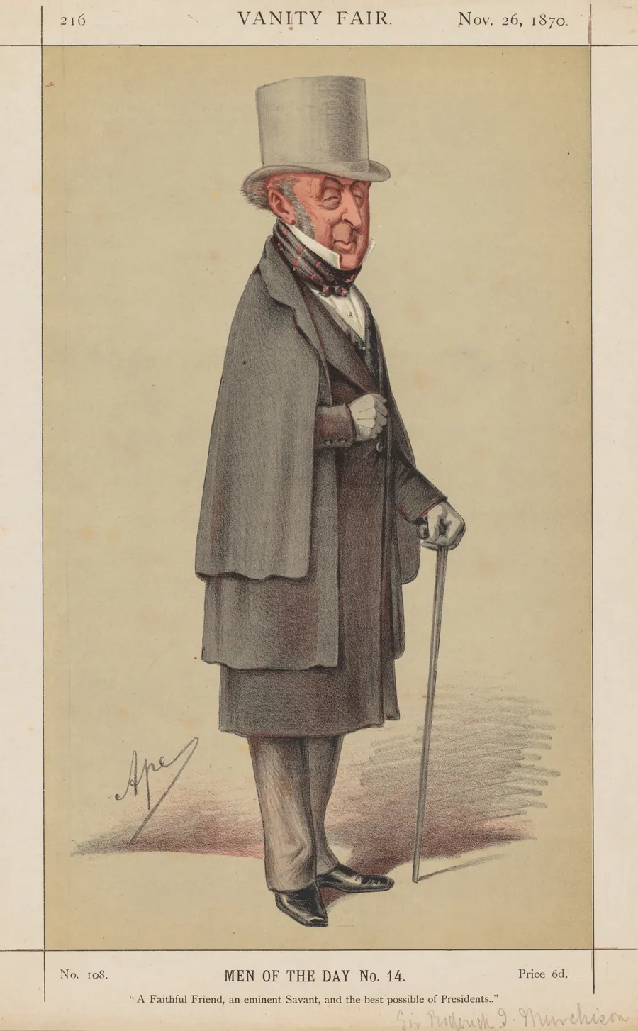 Vanity Fair: Men of the Day No. 14 "A Faithful Friend, an eminent Savant, and the best possible of Presidents" by Carlo (Ape) Pellegrini