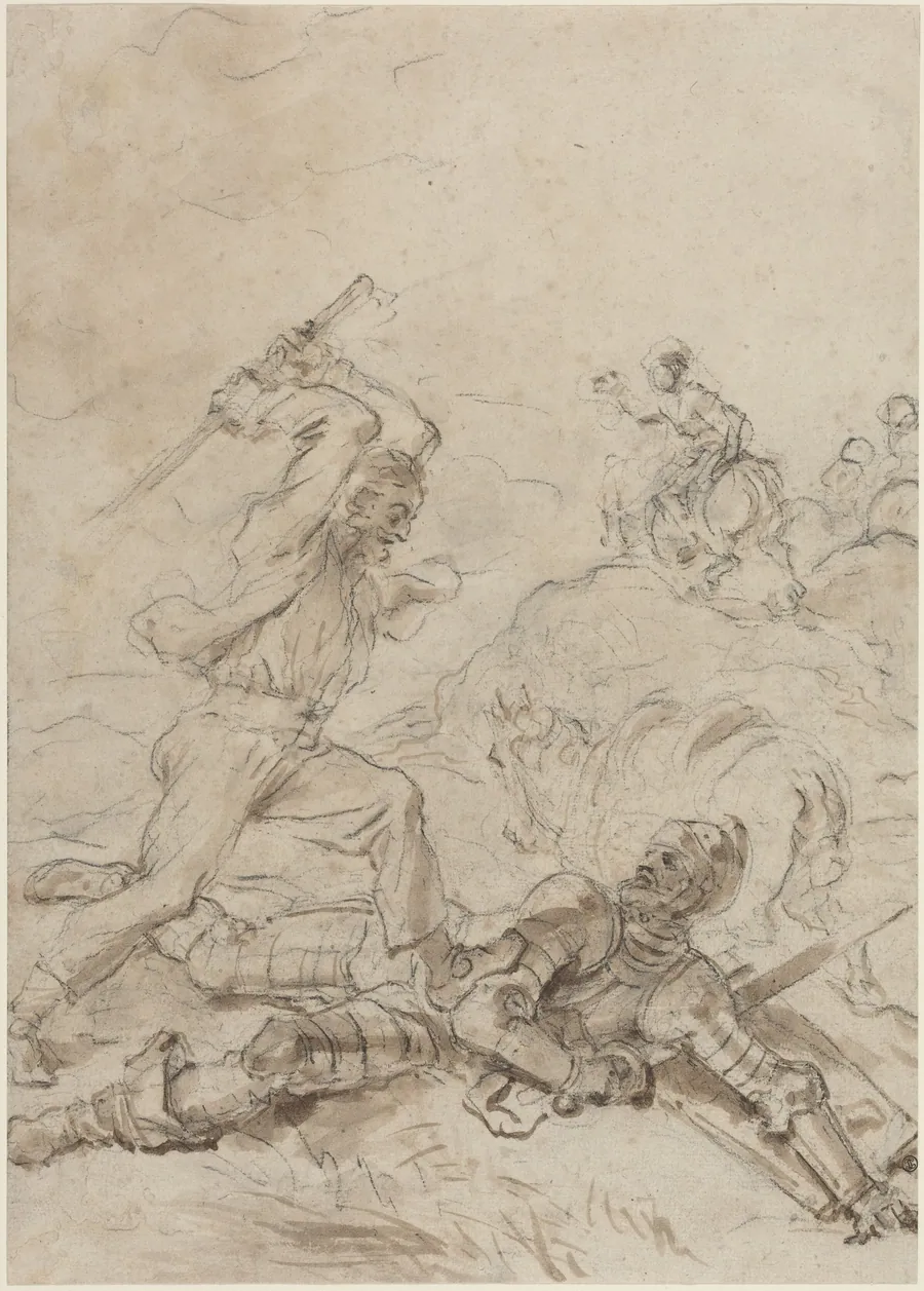The Muleteer Attacking Don Quixote as He Lies Helpless on the Ground by Jean Honoré Fragonard