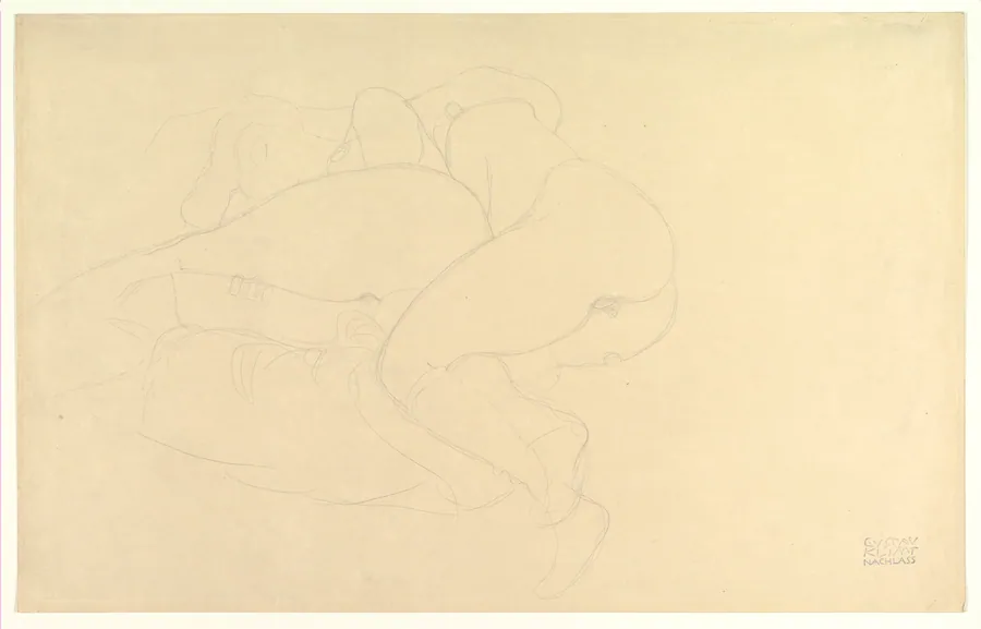 Two Women Friends Reclining by Gustav Klimt