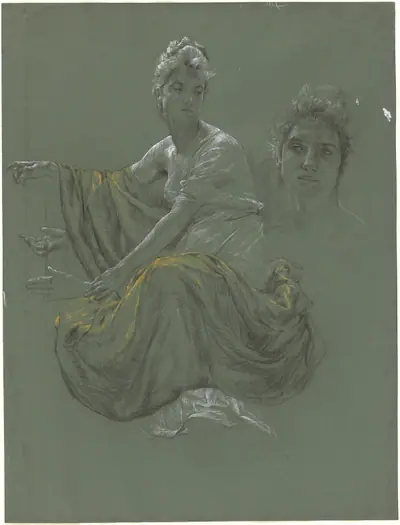 Elegant Young Woman in Classical Drapery