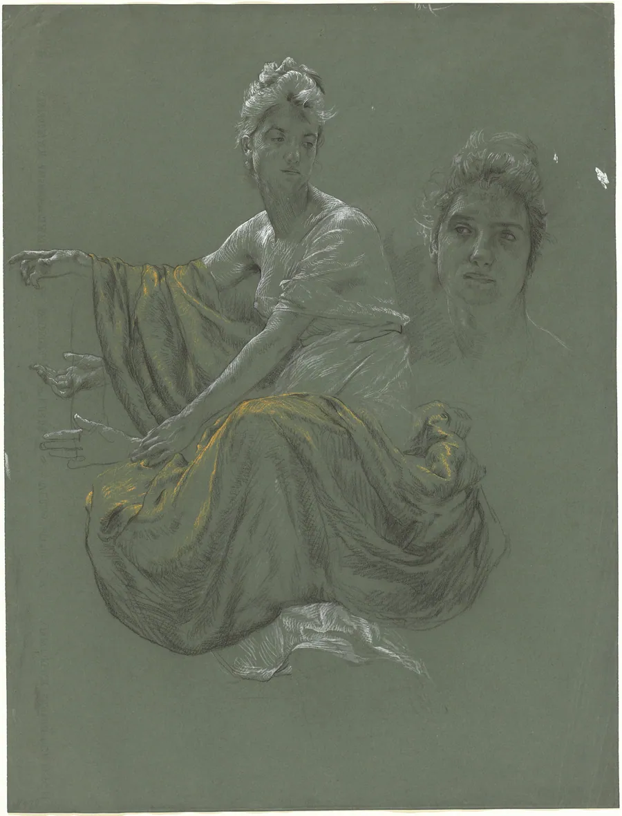 Elegant Young Woman in Classical Drapery by Otto Greiner