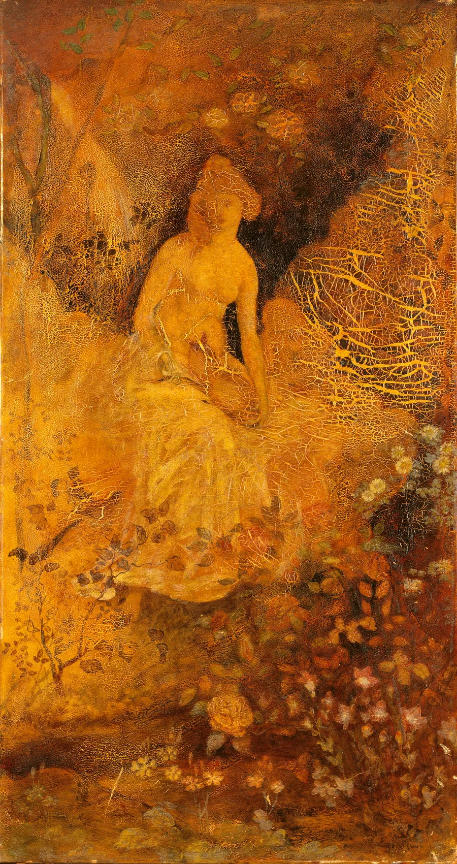 Panel for a Screen: Woman with a Deer by Albert Pinkham Ryder, born New Bedford, MA 1847-died New York City 1917