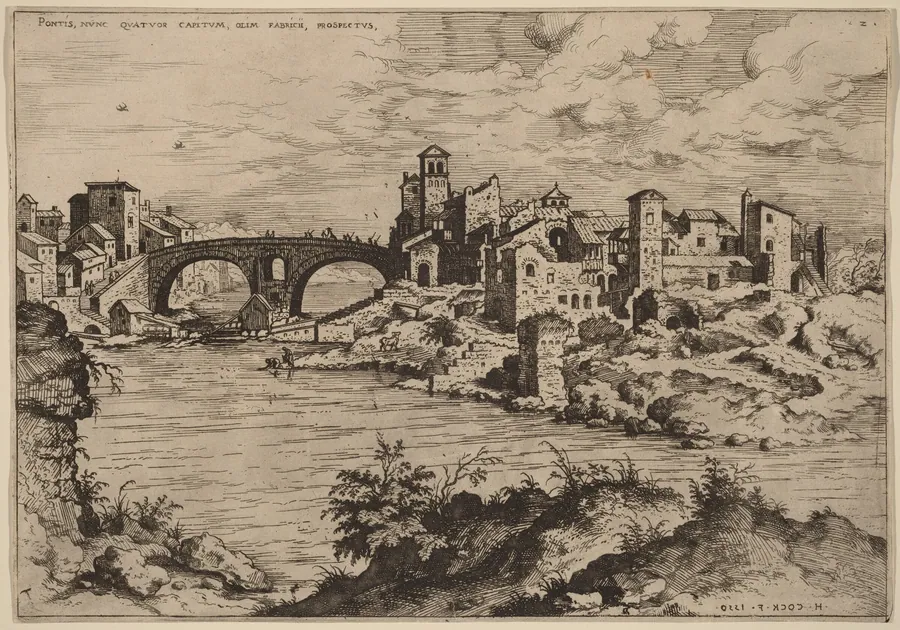 View of the Ponte Quattro Capi and the Island of the Tiber by Hieronymus Cock