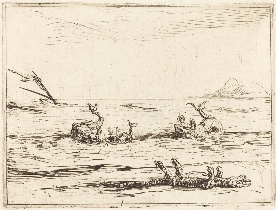 Dolphins and Crocodile by Jacques Callot