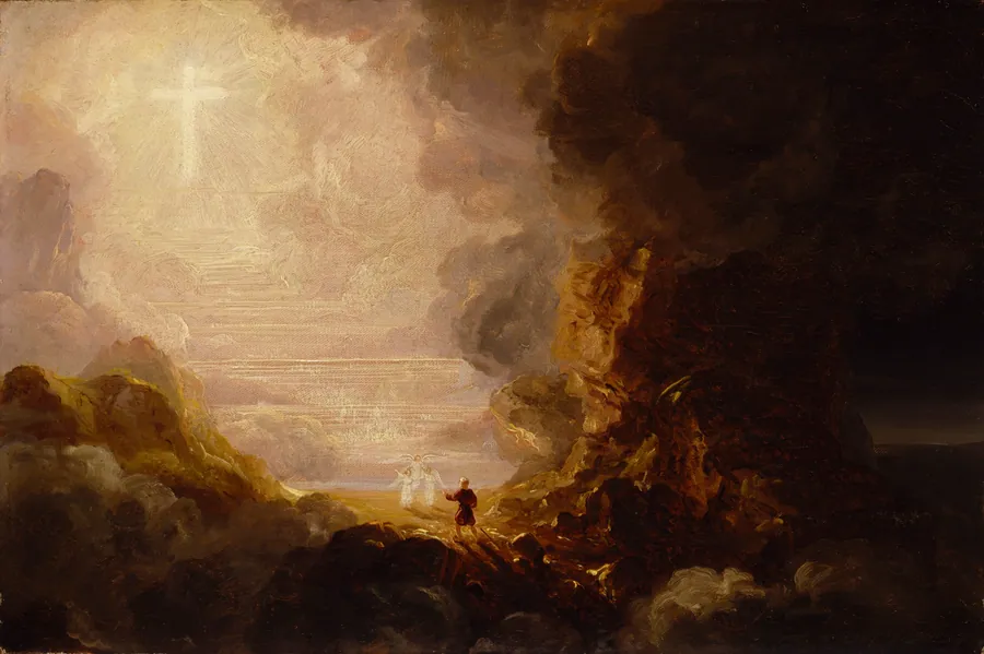 The Pilgrim of the Cross at the End of His Journey (study for series, The Cross and the World) by Thomas Cole, born Bolton-le-Moors, England 1801-died Catskill, NY 1848