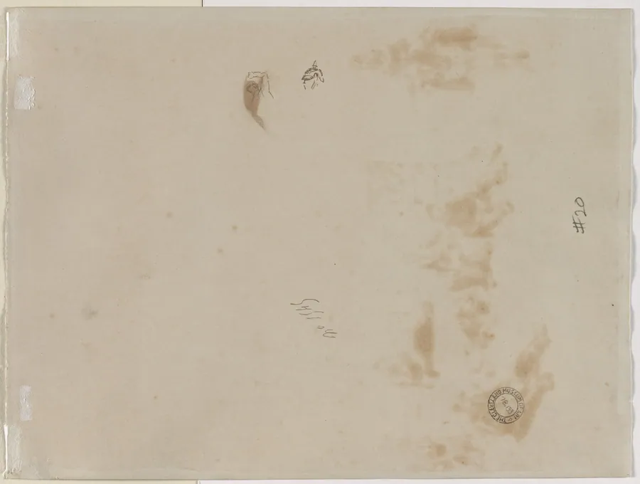 Sketch of a Man with Upraised Arm and Sketch of a Helmet (verso) by Édouard Detaille