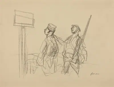 Two Soldiers Looking at a Placard