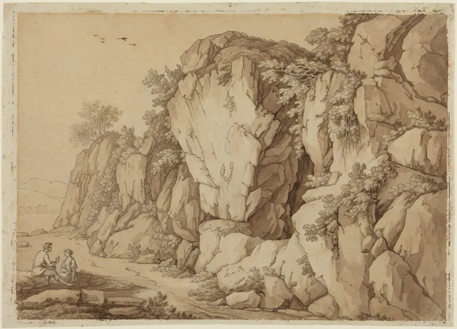 A Young Couple Seated near a Massive Rock Formation by Johann August Nahl II
