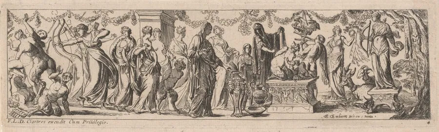 Female Satyr with Children on an Altar by Pierre Brebiette