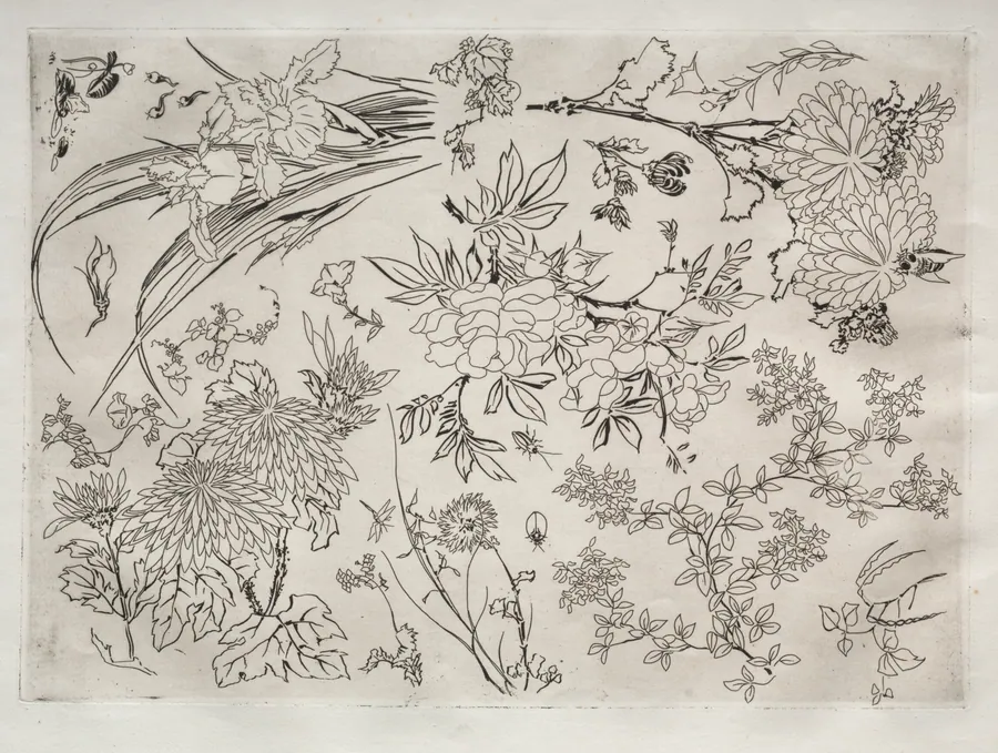 Dinner Service (Rousseau service): Flowers (no. 23) by Félix Bracquemond