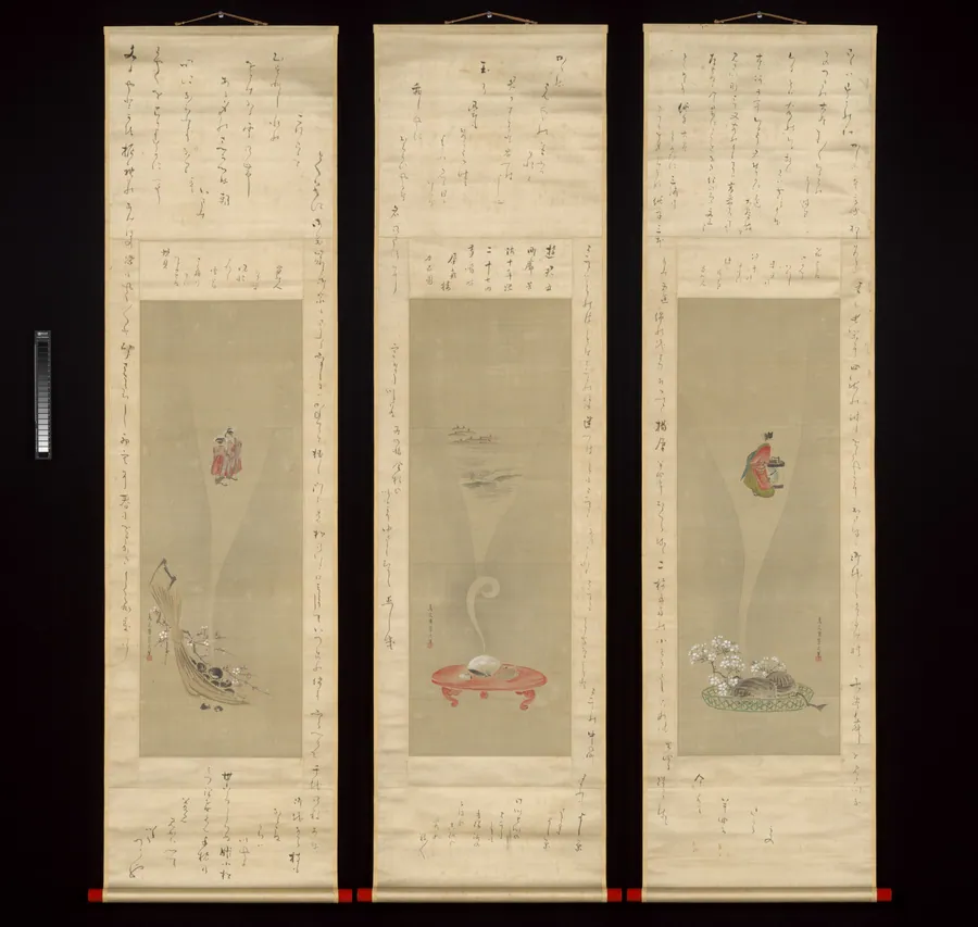鳥文斎栄之筆　蜀山人（大田 南畝）賛　吉原の蜃気楼図|Shellfish and Apparitions of the Yoshiwara Pleasure Quarter by Chōbunsai Eishi