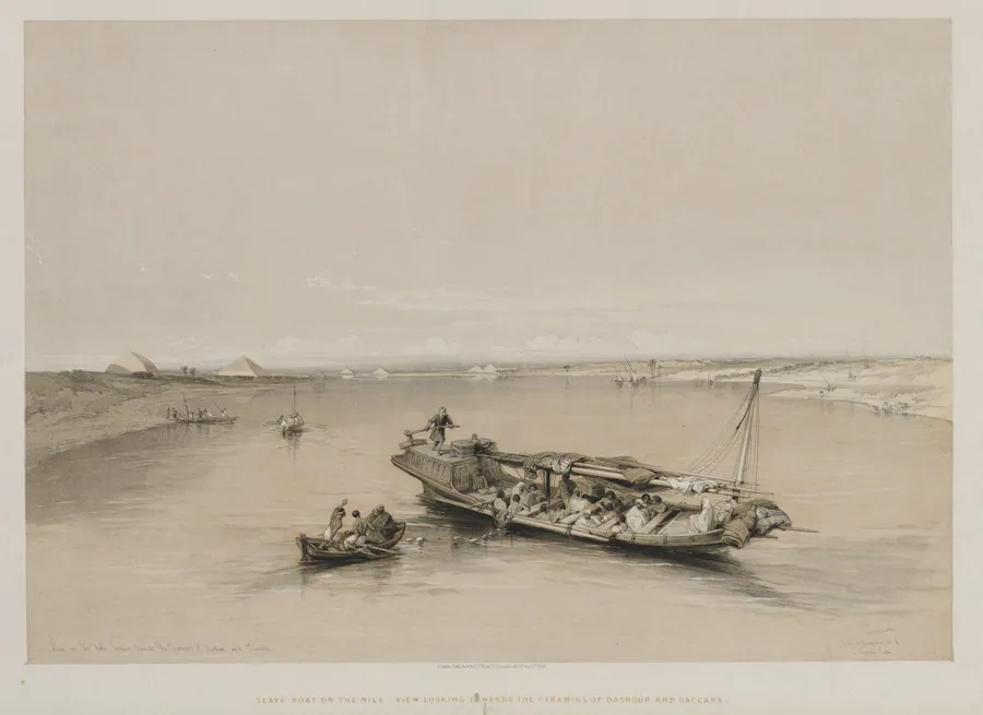 Egypt and Nubia, Volume I: View on the Nile Looking Towards the Pyramids of Dashour and Saccara by Louis Haghe