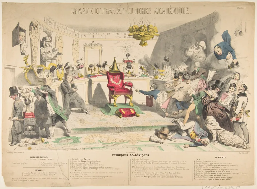 Grand Course-au-Clocher Académique, Planche 1: Perruques Académiques by J. J. Grandville