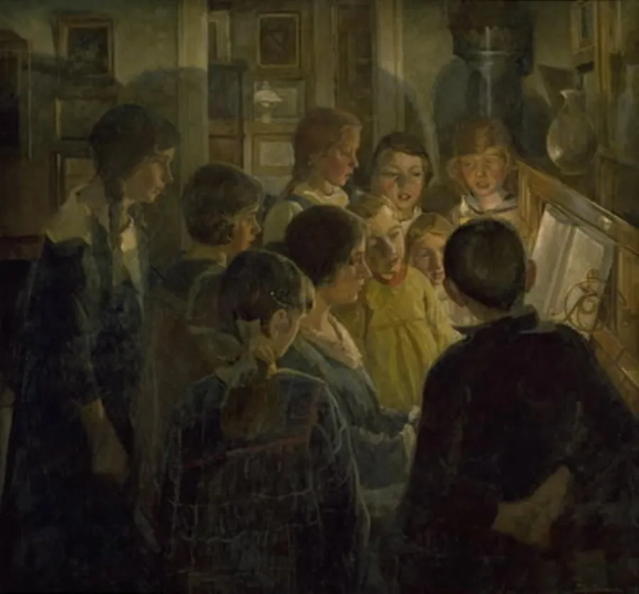 Syngende børn ved et klaver by Eiler Sørensen