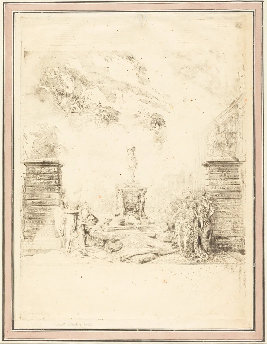 Allégorie sur l'Erection de la Statue de Louis XV (Allegory on the Establishment of a Statue of Louis XV) by Gabriel de Saint-Aubin
