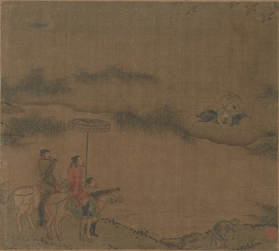 Three Horsemen Hunting Wild Geese