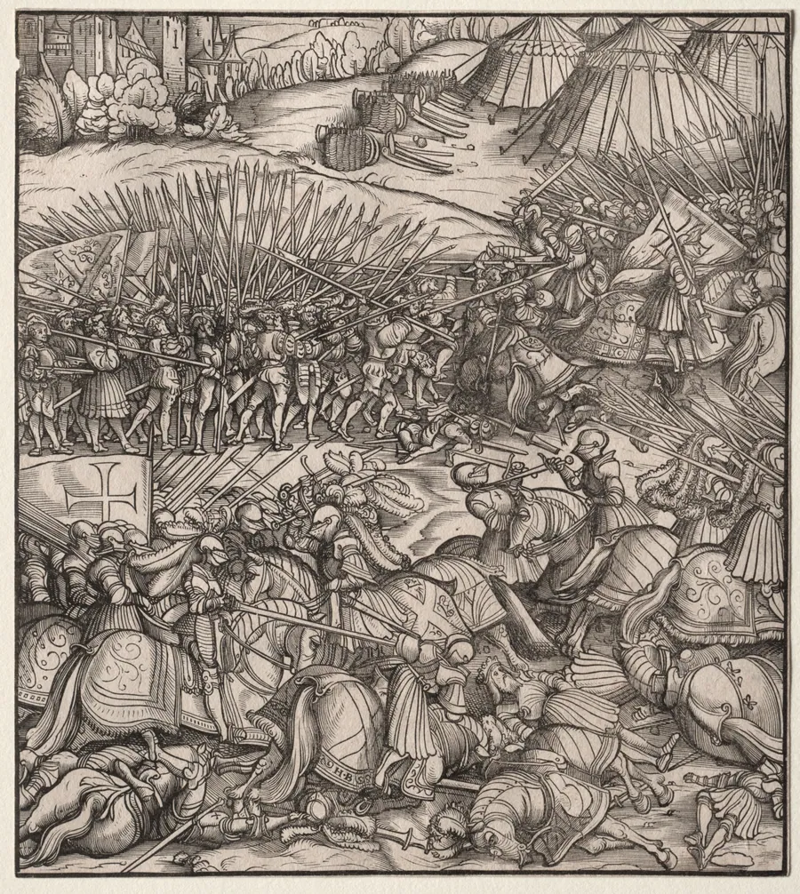 How the French King made war on the King of Feuereisen in his realm and how the King of Feuereisen died in the battle by Hans Burgkmair