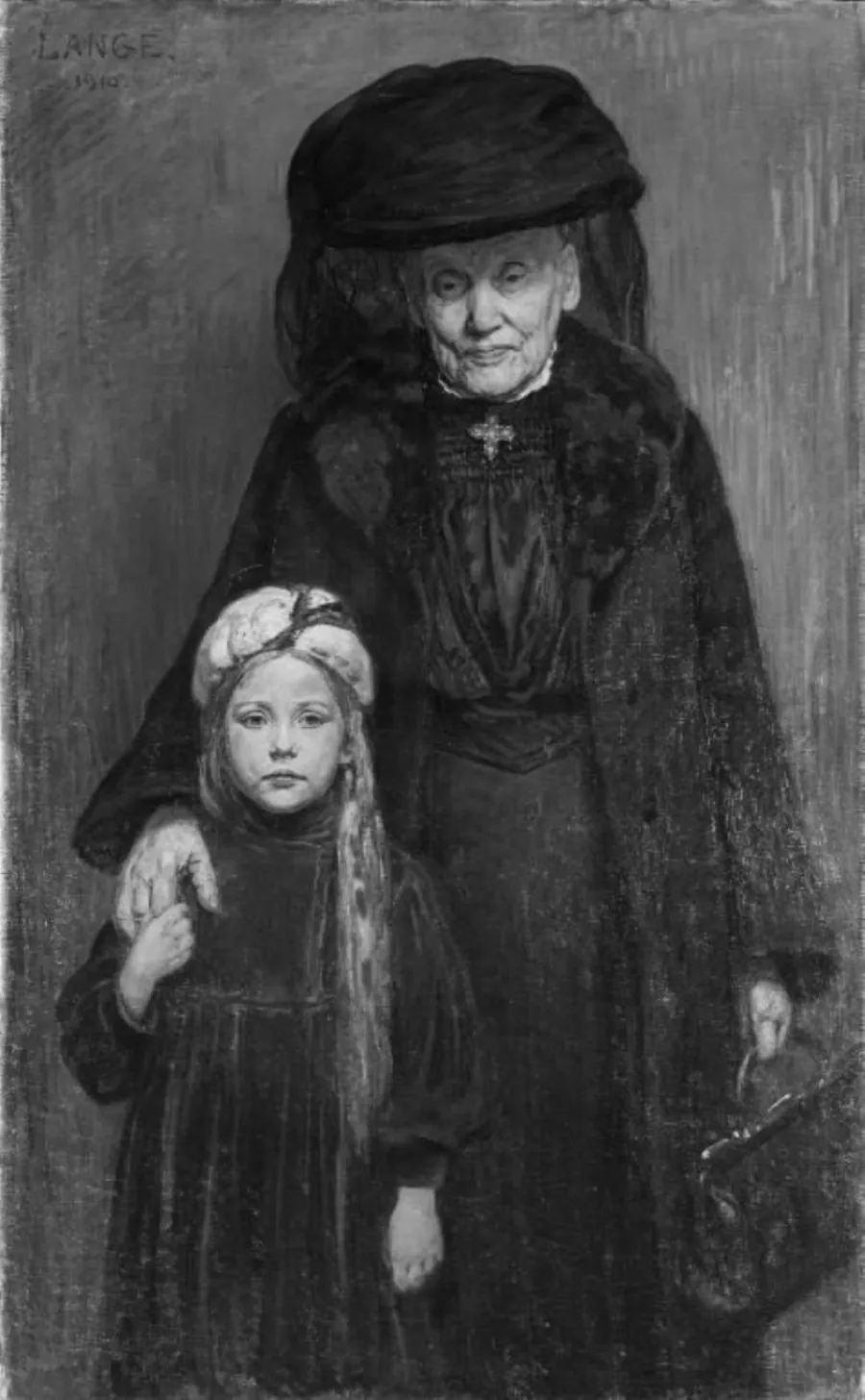 Louise Lange, f. Aagaard, kunstnerens moder og en lille pige by Frederik Lange