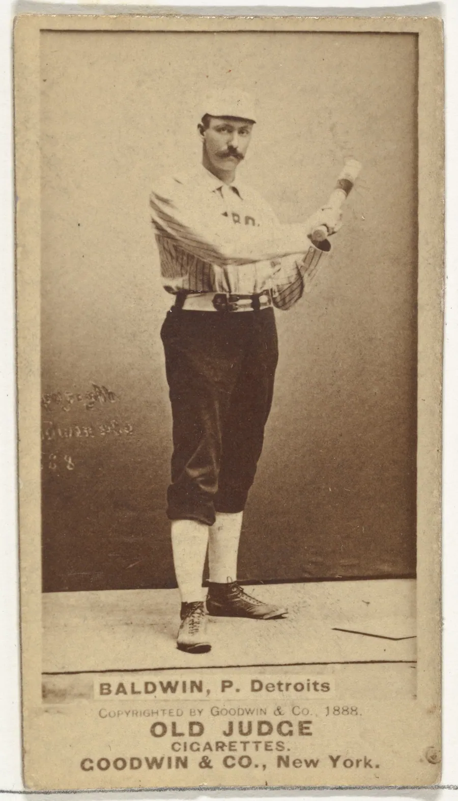 Charles B. "Lady" Baldwin, Pitcher, Detroit Wolverines, from the Old Judge series (N172) for Old Judge Cigarettes by Goodwin & Company