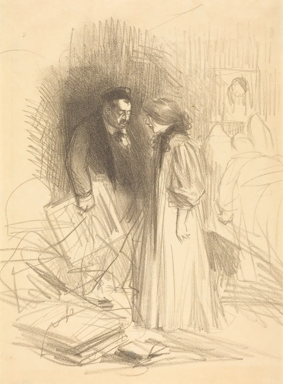 "J'ose pas encore aller le décrocher...ça lui fera trop de peine." ("I don't dare take them down...it would hurt him too much.") by Jean-Louis Forain