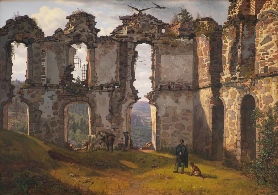 Ruinerne af Brahehus ved Jönköping i Sverige by F. Sødring