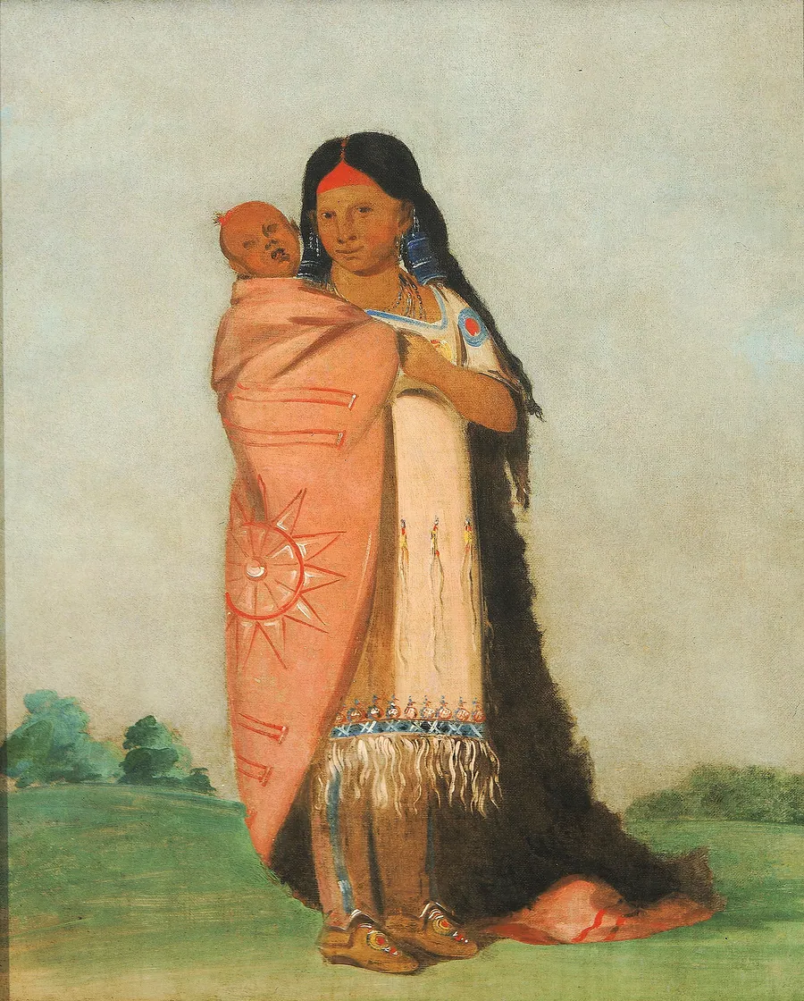Tsee-moúnt, Great Wonder, Carrying Her Baby in Her Robe by George Catlin, born Wilkes-Barre, PA 1796-died Jersey City, NJ 1872