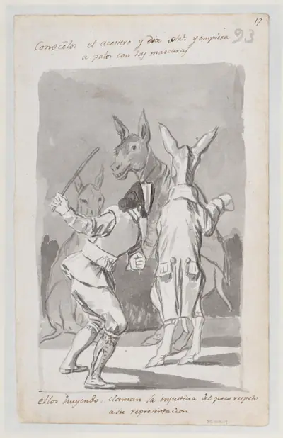 Masquerading asses being whipped; folio 93 (recto) from the Madrid Album 'B'