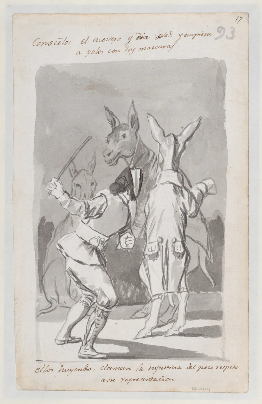 Masquerading asses being whipped; folio 93 (recto) from the Madrid Album 'B' by Goya (Francisco de Goya y Lucientes)