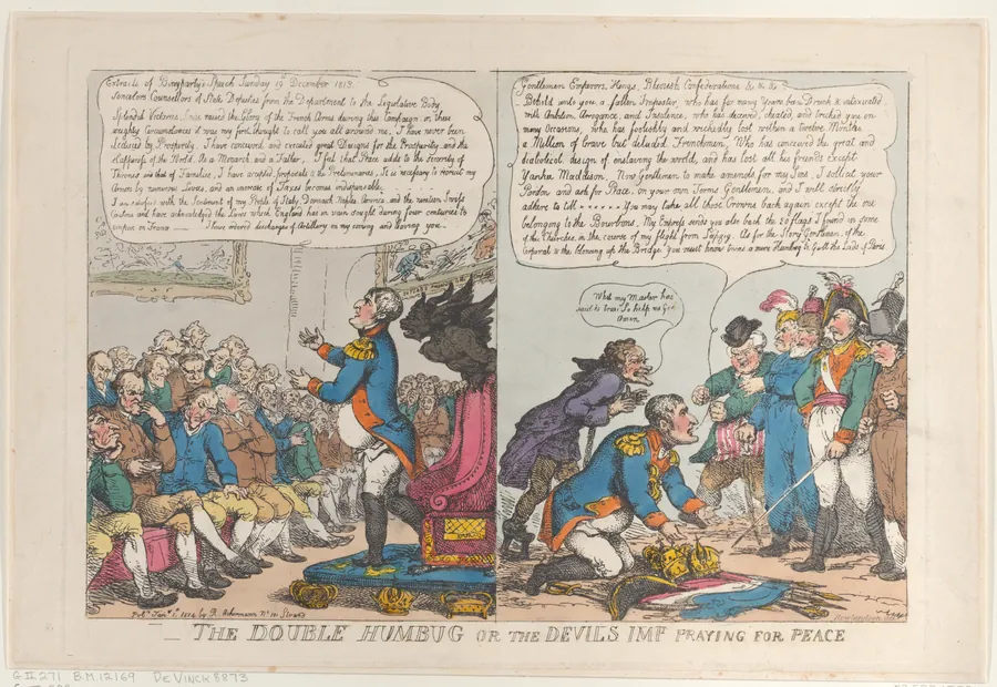 The Double Humbug or the Devils Imp Praying for Peace by Thomas Rowlandson