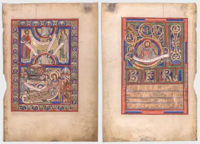 Single Leaf Excised from a Gospel Book: The Nativity (recto) and St. Matthew (verso)