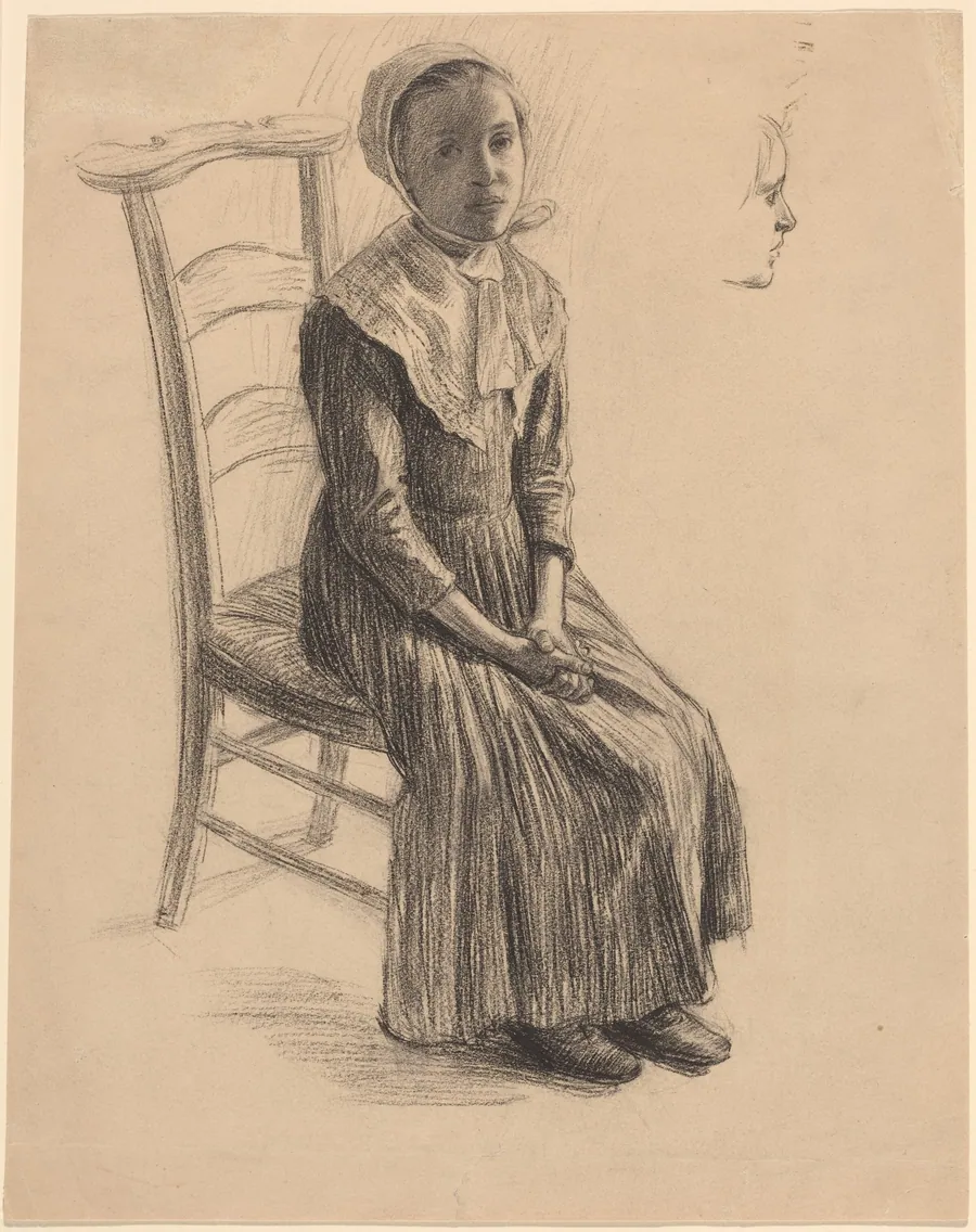 Seated Girl in Peasant Costume by Swiss 19th Century