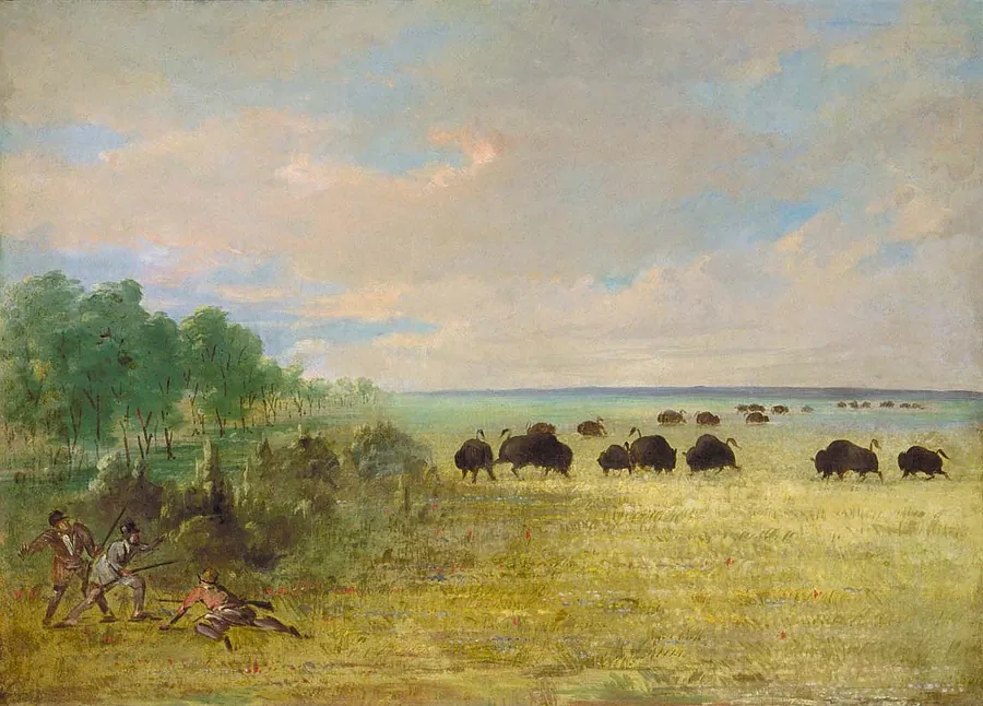 Catlin and Party Stalking Buffalo in Texas by George Catlin, born Wilkes-Barre, PA 1796-died Jersey City, NJ 1872