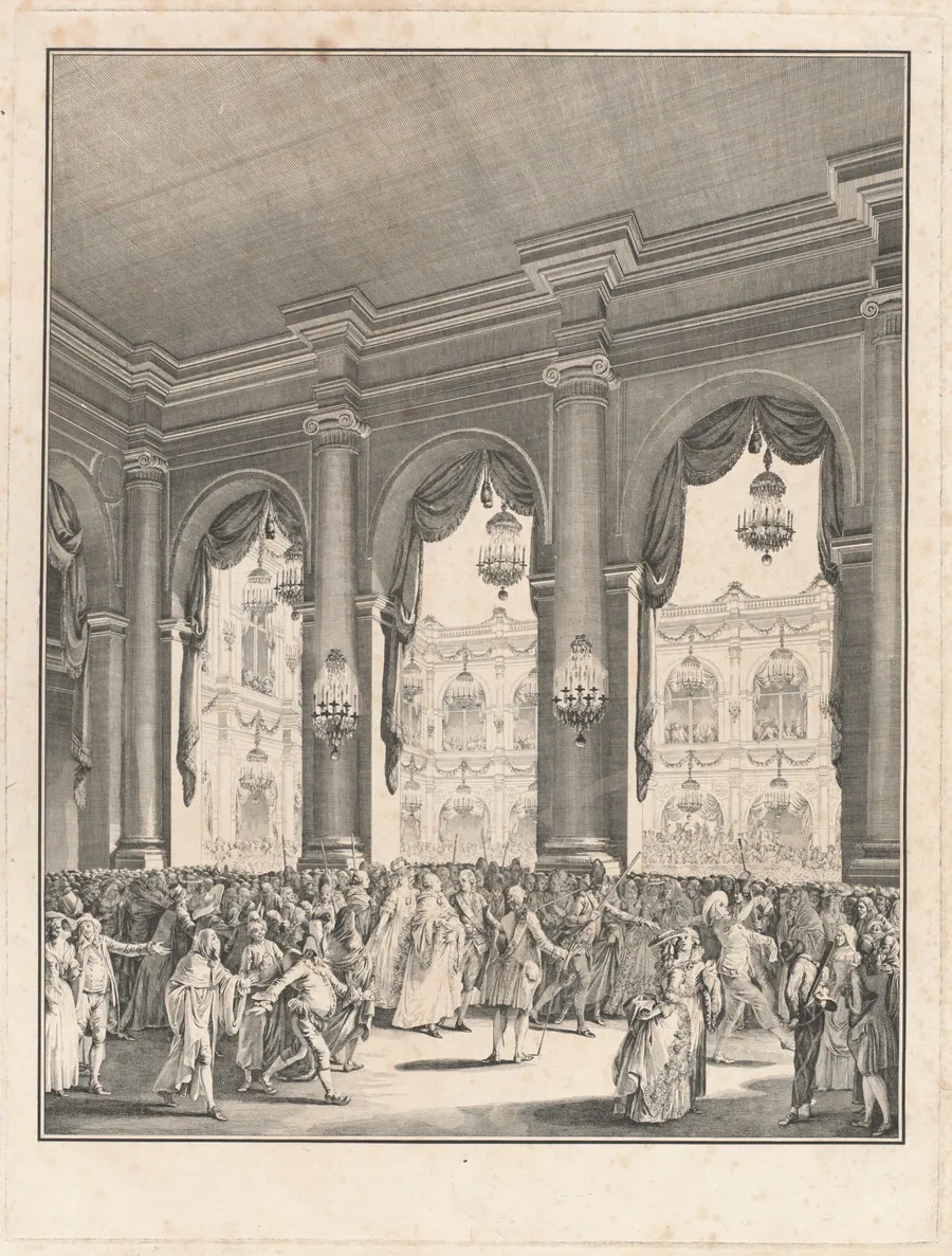 Le bal masqué - Fête donnée à l'occasion de la naissance de Monseigneur le Dauphin, 23 janvier 1782 by Jean-Michel Moreau the Younger