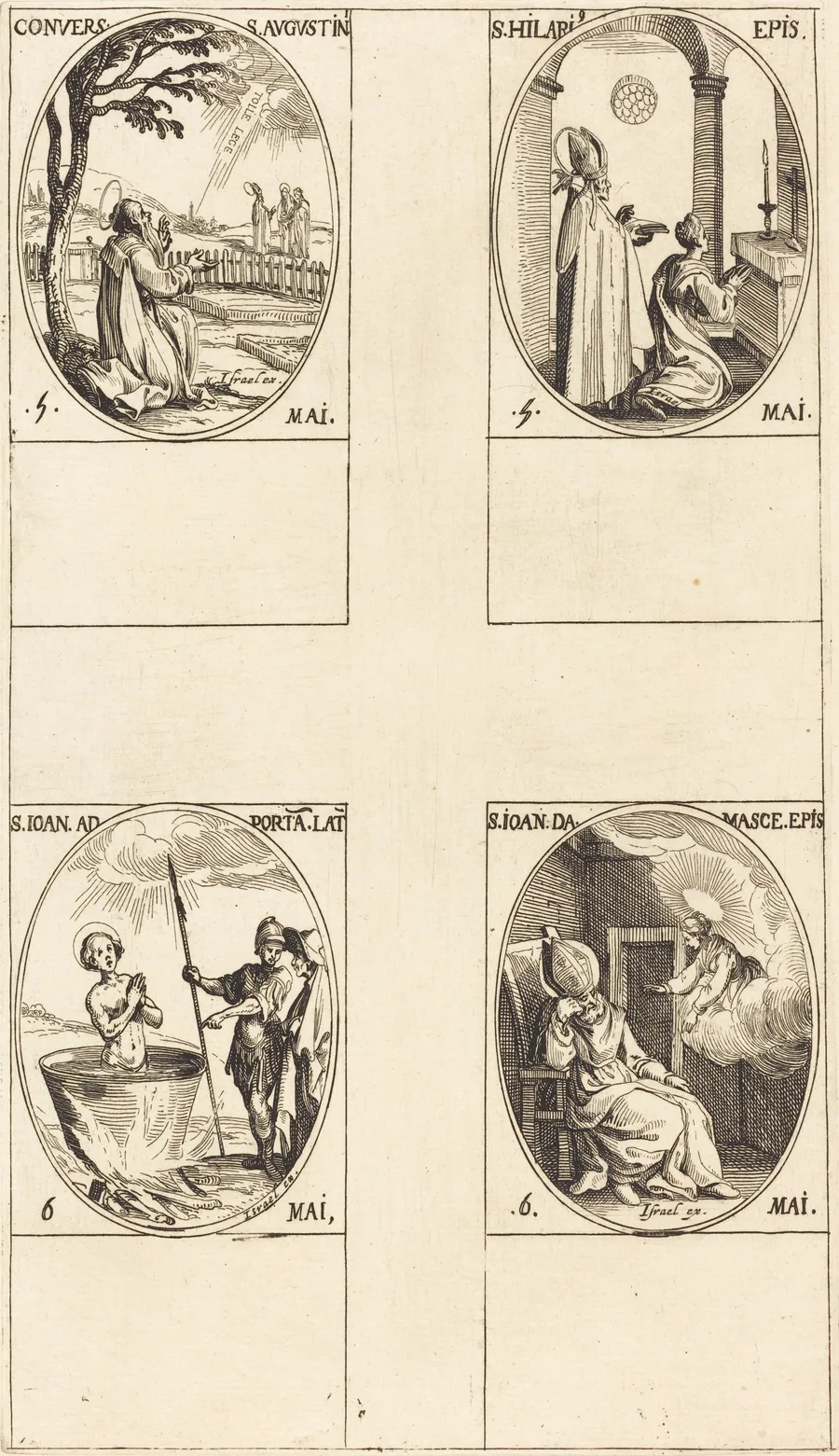 The Conversion of Saint  Augustine; Saint Hilary; Saint John before the Latin Portal; Saint John of Damascus by Jacques Callot