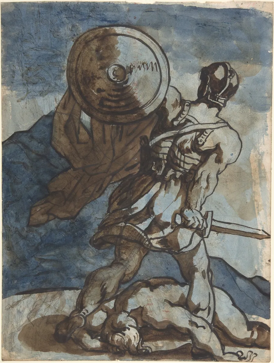 Venus and Cupid in a Landscape, after Annibale Carracci (recto); A Warrior Holding a Shield and Sword, Seen from the Back (verso) by Théodore Gericault