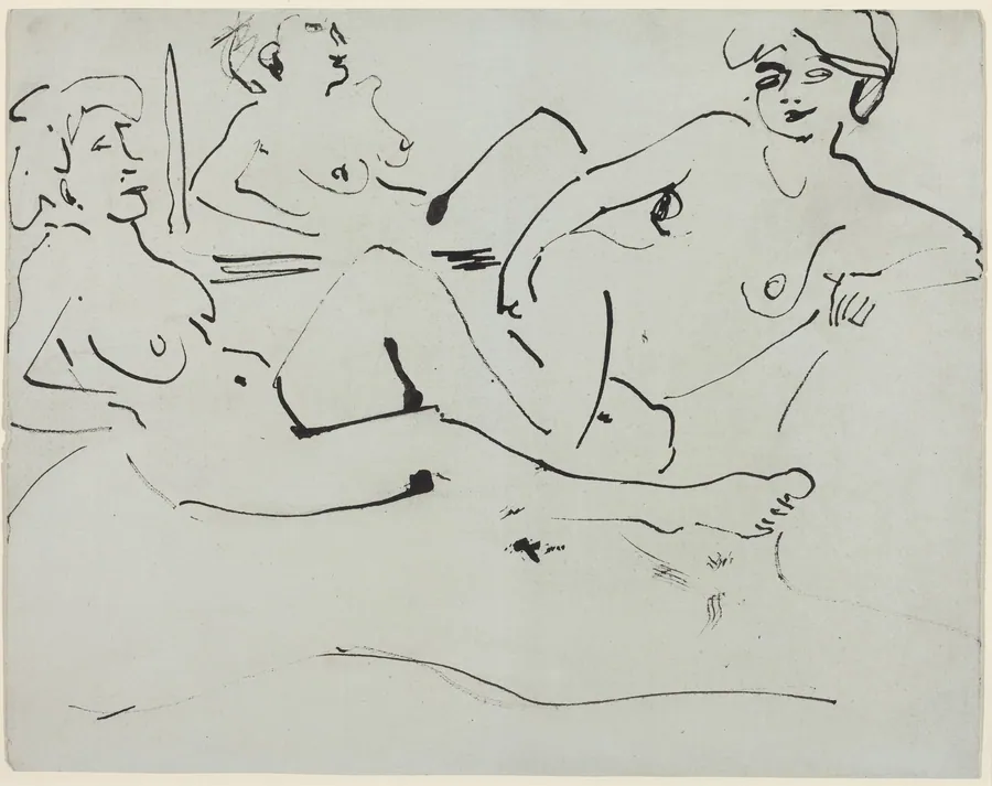 Dodo and an Older Woman Reclining before a Mirror by Ernst Ludwig Kirchner