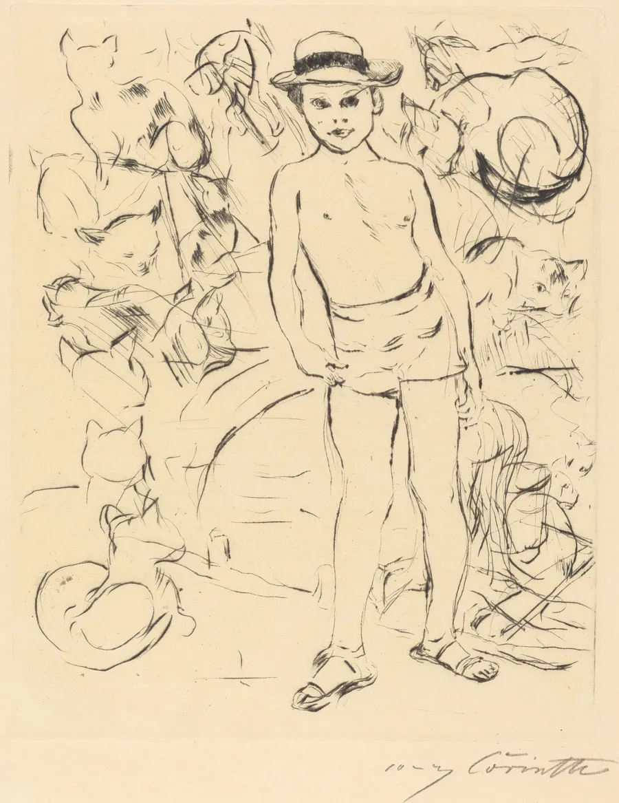 Knabe mit Badehose und Strohhut (Boy Wearing Bathing-Trunks and Straw Hat) by Lovis Corinth
