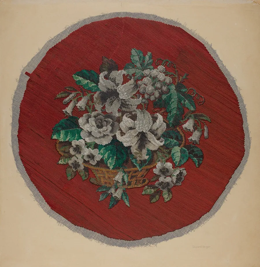 Embroidered Footstool Cover by Edward Unger