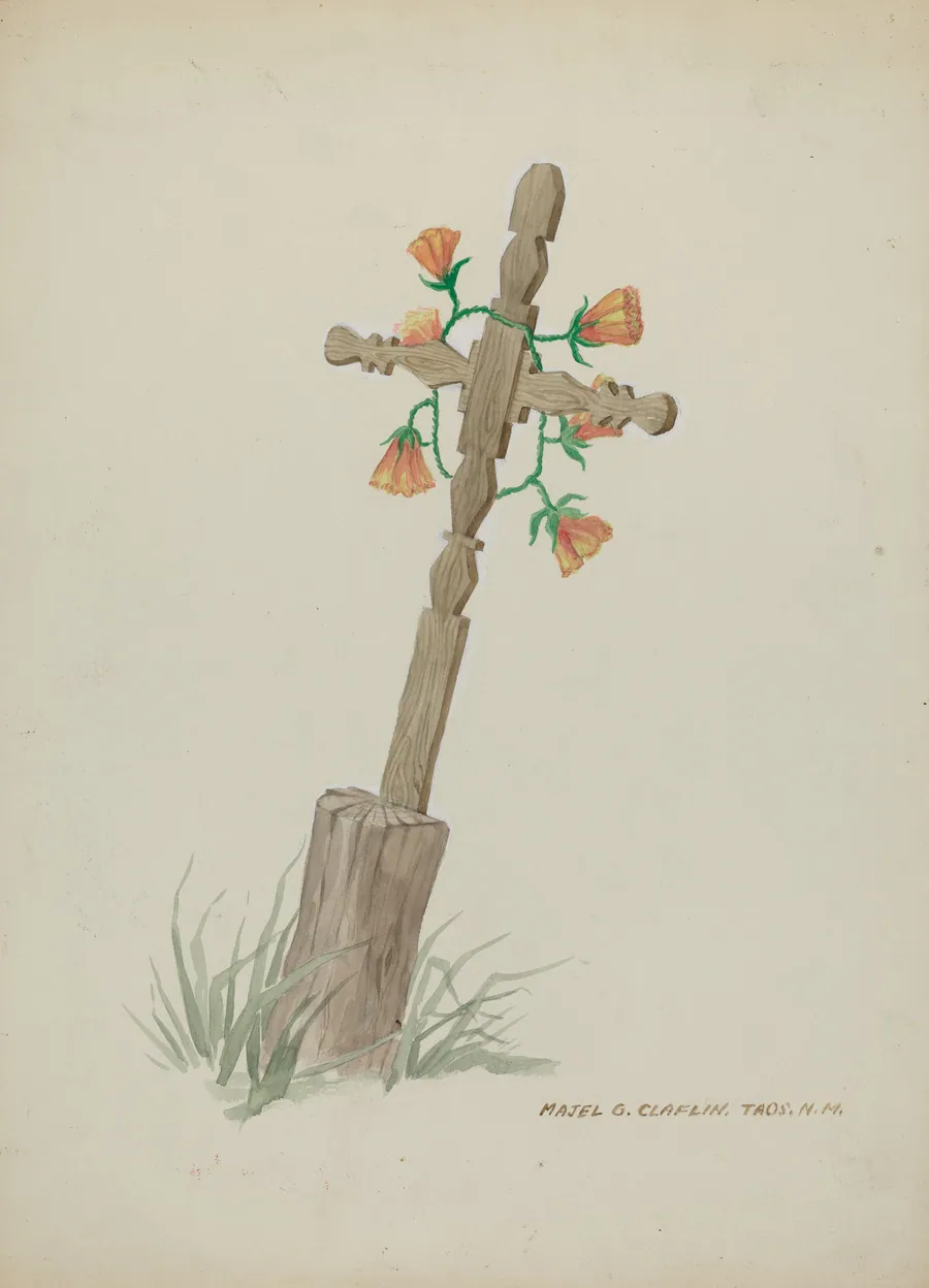Wooden Cross used as Headstone by Majel G. Claflin