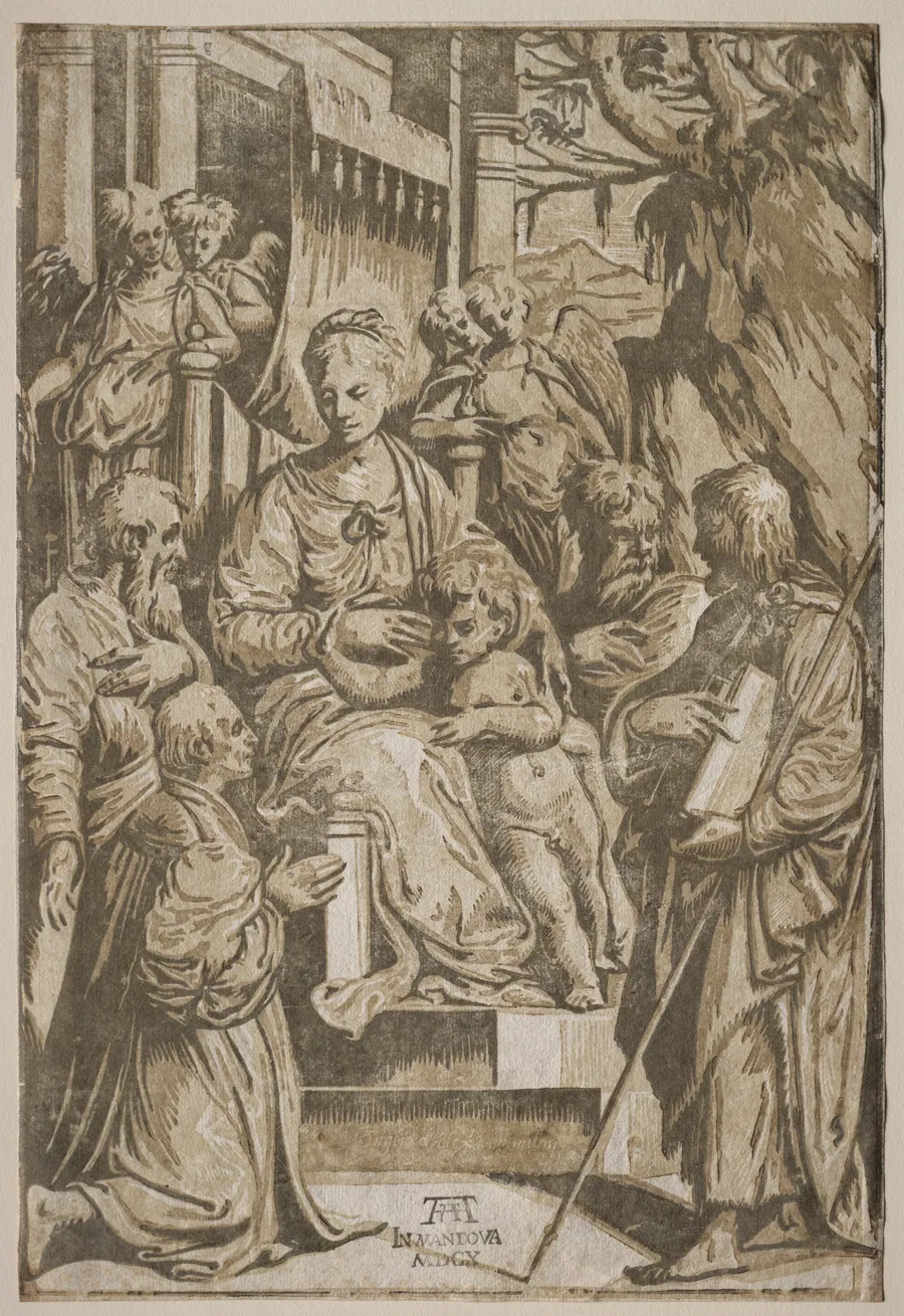 The Virgin and Child with Saints and a Donor (after a drawing by Girolamo da Treviso) by Andrea Andreani