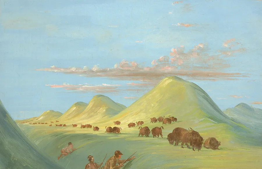 Batiste, Bogard, and I Approaching Buffalo on the Missouri by George Catlin, born Wilkes-Barre, PA 1796-died Jersey City, NJ 1872