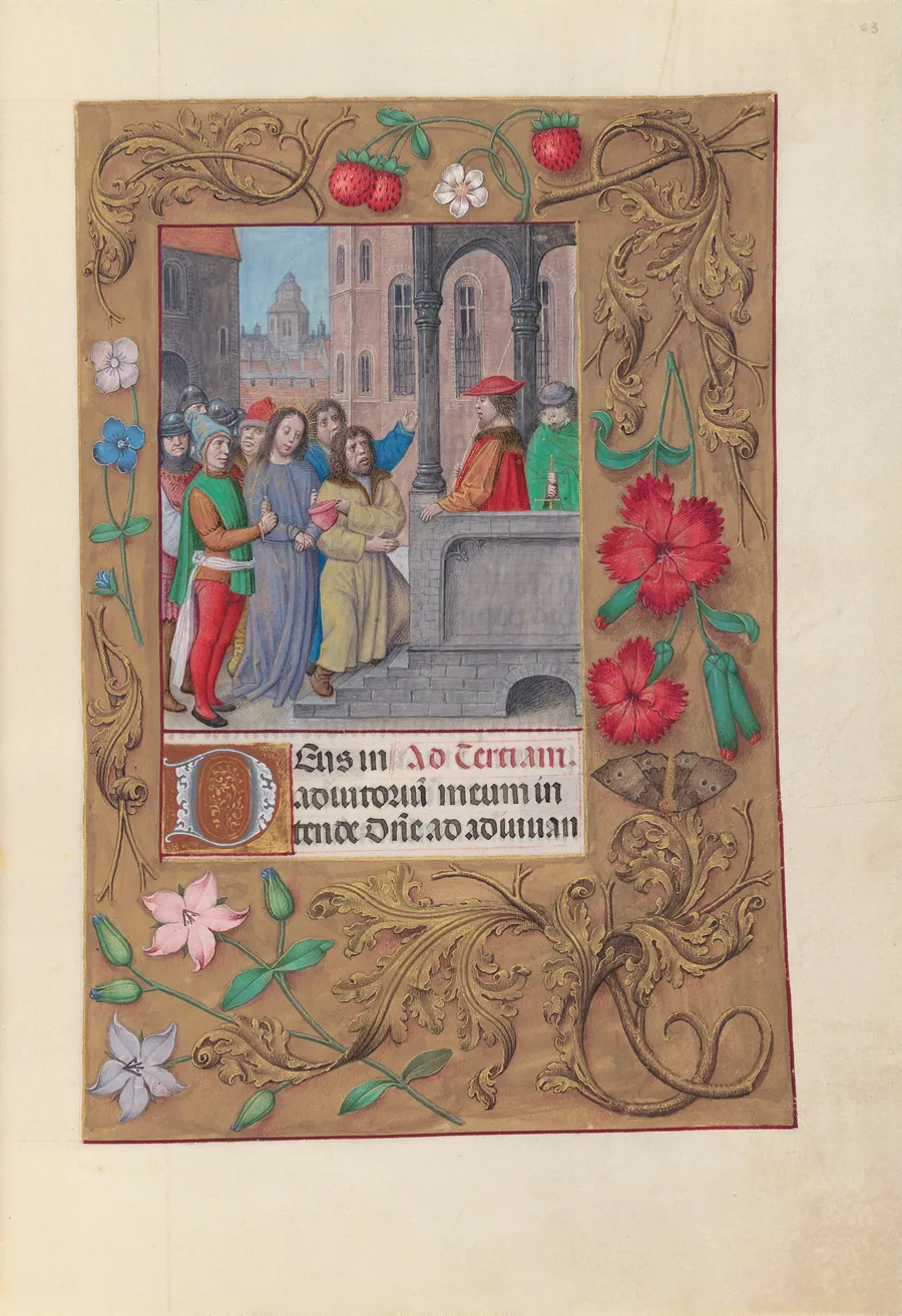 Hours of Queen Isabella the Catholic, Queen of Spain:  Fol. 63r, Christ before Pilate by Master of the First Prayerbook of Maximillian