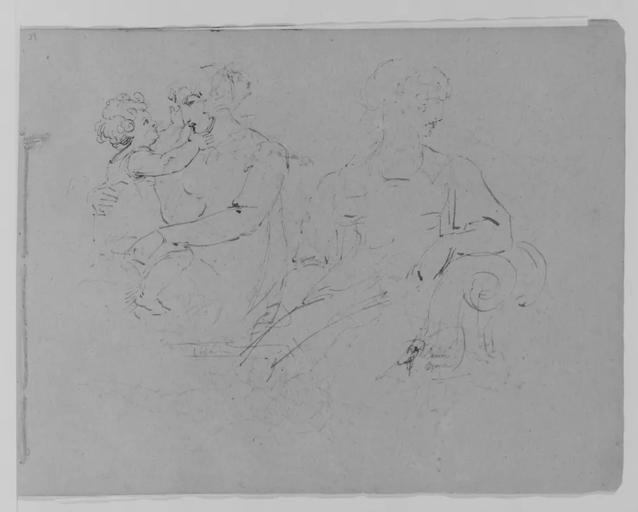 Mother and Child; Female Figure (from Sketchbook) by Thomas Sully