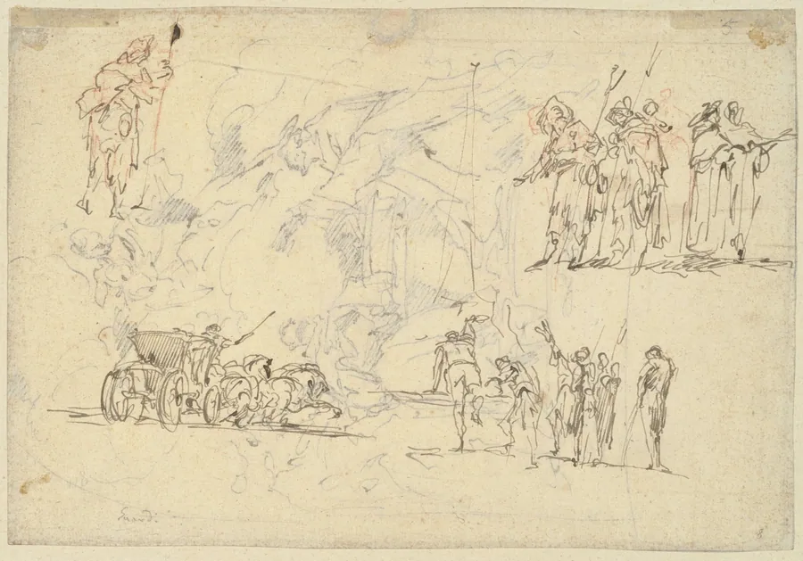 Figure Studies and a Horse-Drawn Carriage (recto) by Gaspare Diziani