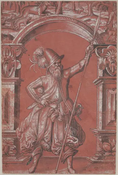 A Swiss Guard before an Ornamental Arch (recto)