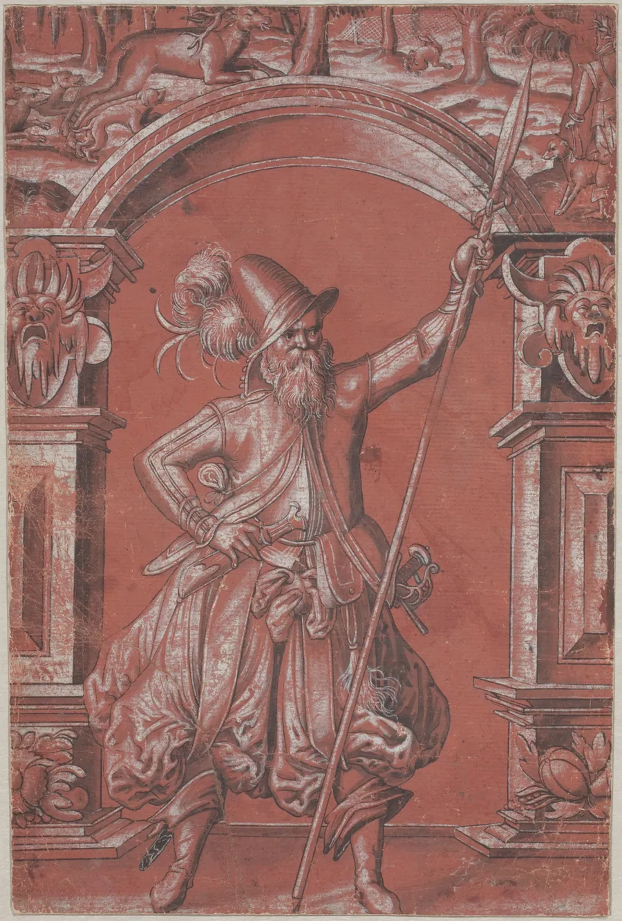 A Swiss Guard before an Ornamental Arch (recto) by Abraham Bickhart