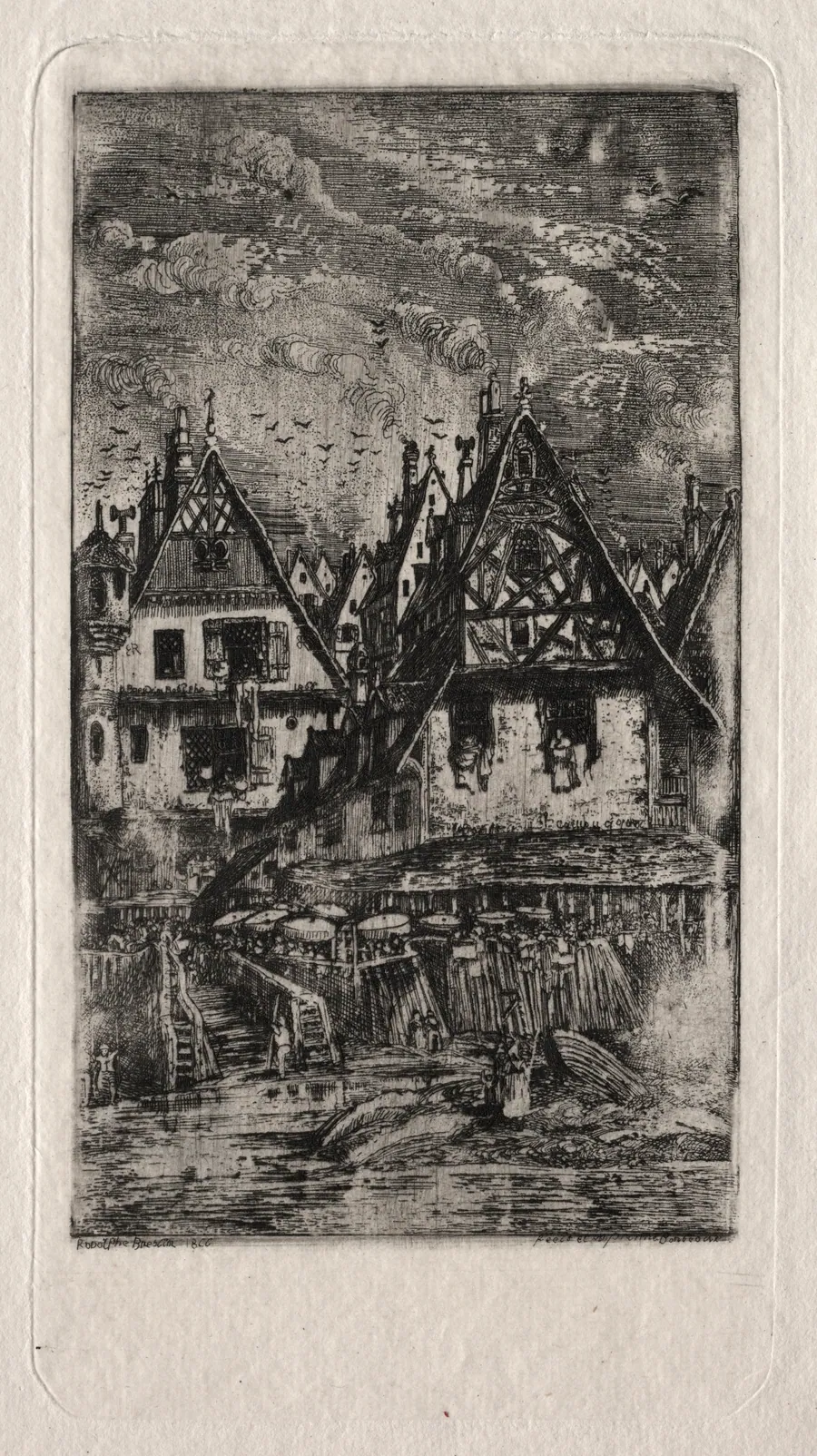 Marketplace with Parasols by Rodolphe Bresdin