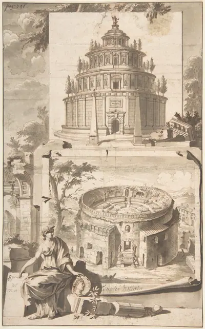 A Reconstruction of the Mausoleum of Augustus (above) and a View of the Ruins (below)