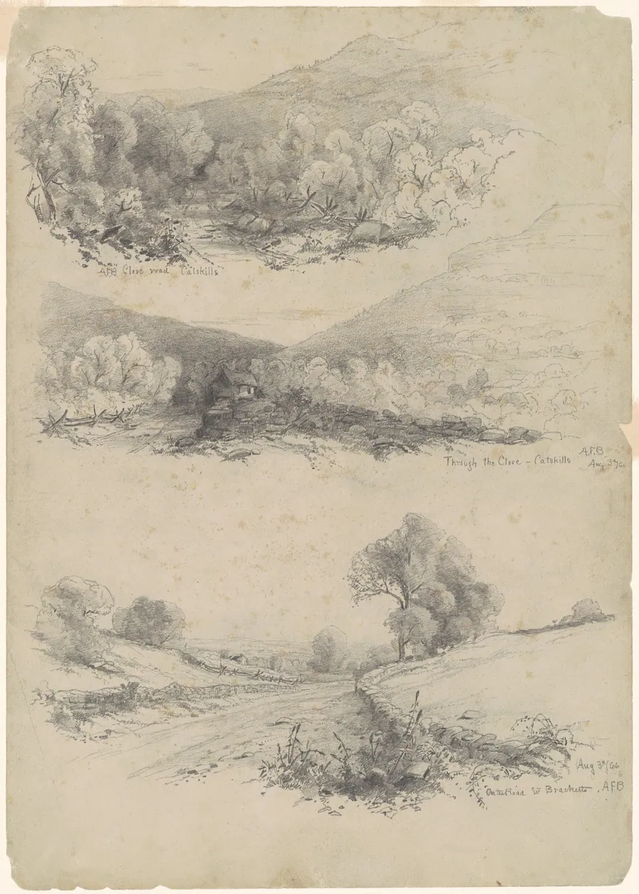 Clove Road, Catskills; Through the Clove—Catskills; and On the Road to Bracketts [recto] by Andrew Fisher Bunner